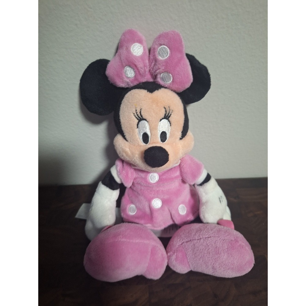 Disney Store Minnie Mouse Plush Pink Polka Dot Dress Bow Stuffed Animal Toy